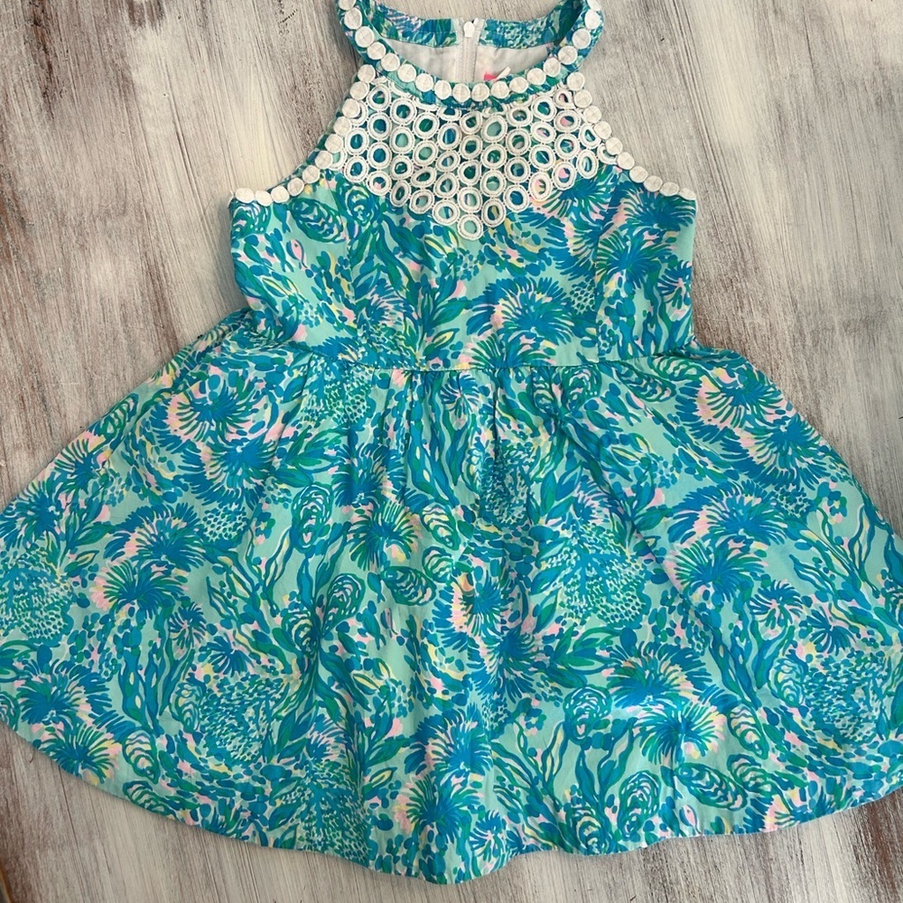Lilly Pulitzer Andi Dress Girls Pop Up Peonies Floral Eyelet Shift Girls Size 10